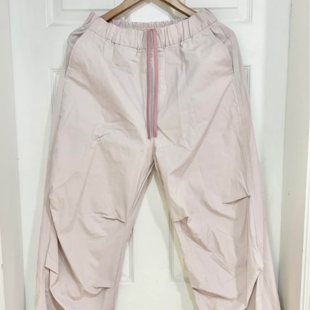 MUJI Pink Cotton Baggy Drawstring Pants
